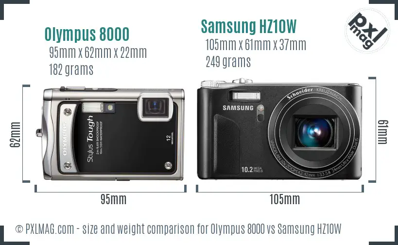 Olympus 8000 vs Samsung HZ10W size comparison