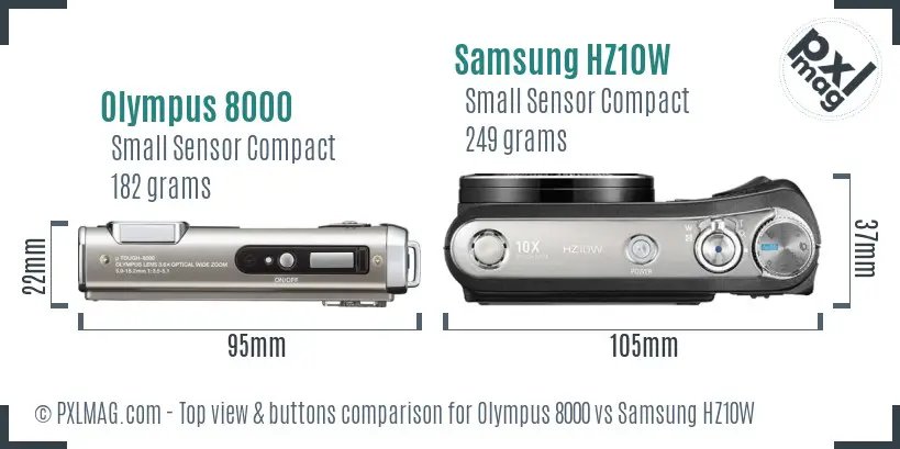 Olympus 8000 vs Samsung HZ10W top view buttons comparison