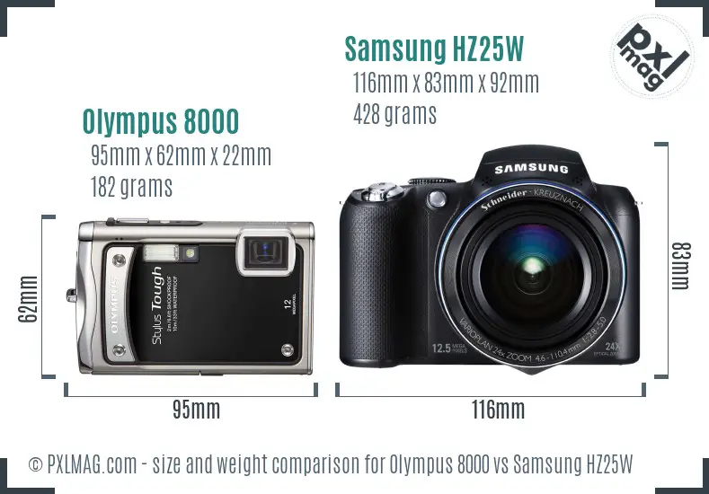 Olympus 8000 vs Samsung HZ25W size comparison