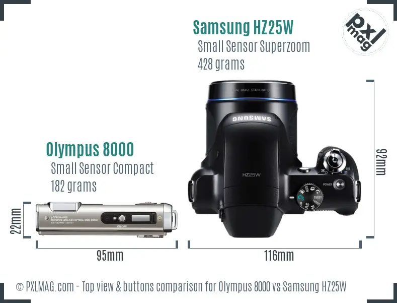 Olympus 8000 vs Samsung HZ25W top view buttons comparison