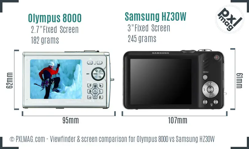 Olympus 8000 vs Samsung HZ30W Screen and Viewfinder comparison