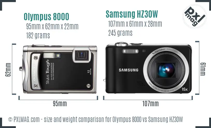 Olympus 8000 vs Samsung HZ30W size comparison