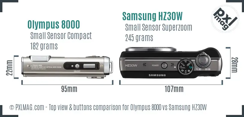 Olympus 8000 vs Samsung HZ30W top view buttons comparison