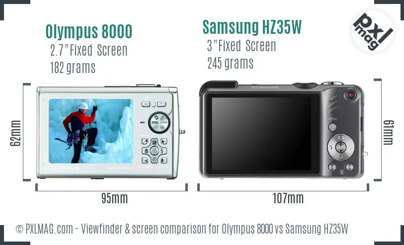 Olympus 8000 vs Samsung HZ35W Screen and Viewfinder comparison