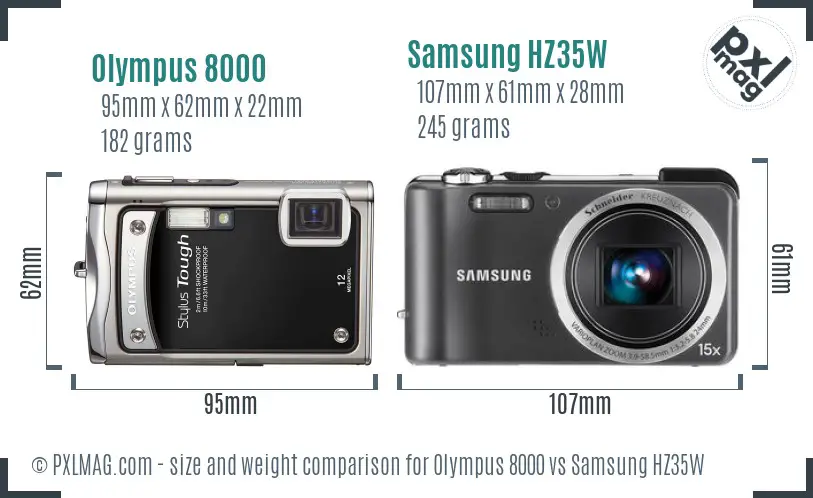 Olympus 8000 vs Samsung HZ35W size comparison