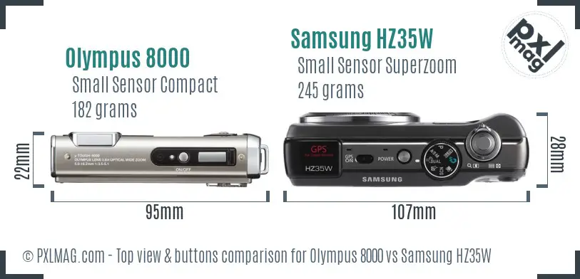 Olympus 8000 vs Samsung HZ35W top view buttons comparison
