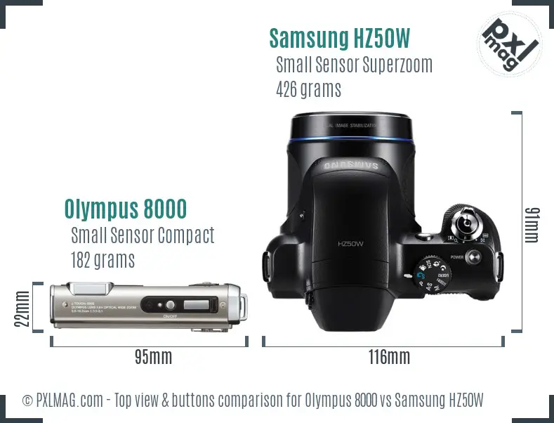 Olympus 8000 vs Samsung HZ50W top view buttons comparison