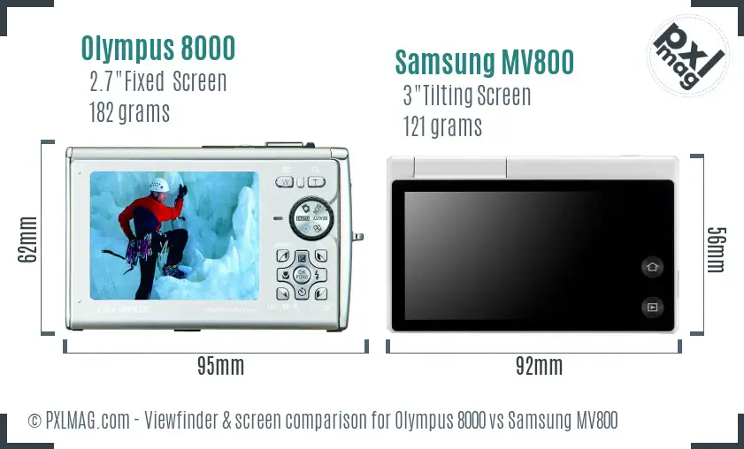 Olympus 8000 vs Samsung MV800 Screen and Viewfinder comparison