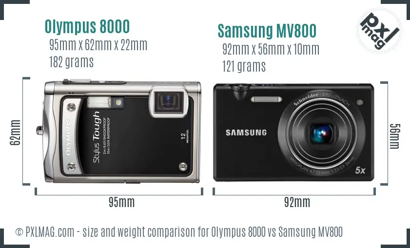 Olympus 8000 vs Samsung MV800 size comparison