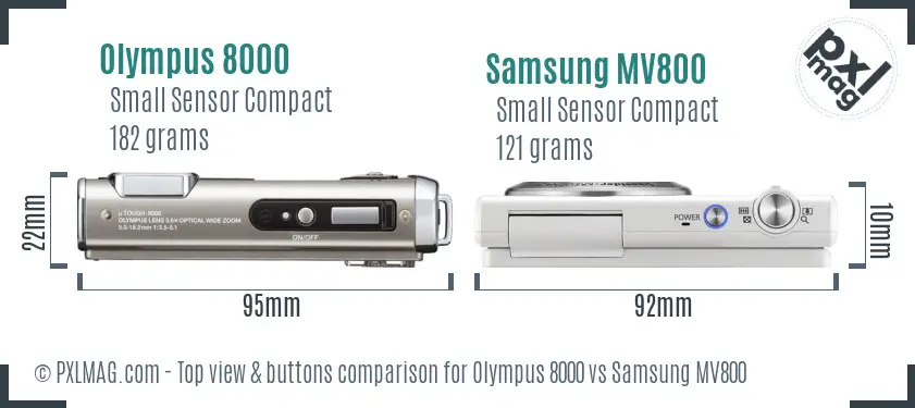 Olympus 8000 vs Samsung MV800 top view buttons comparison