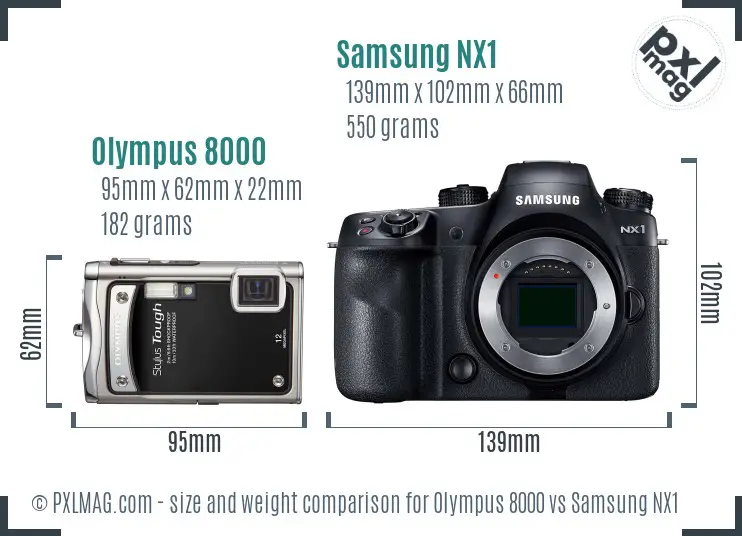 Olympus 8000 vs Samsung NX1 size comparison