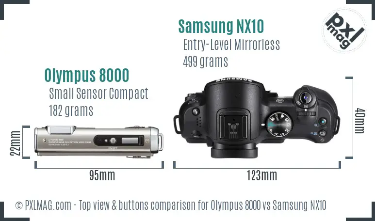 Olympus 8000 vs Samsung NX10 top view buttons comparison