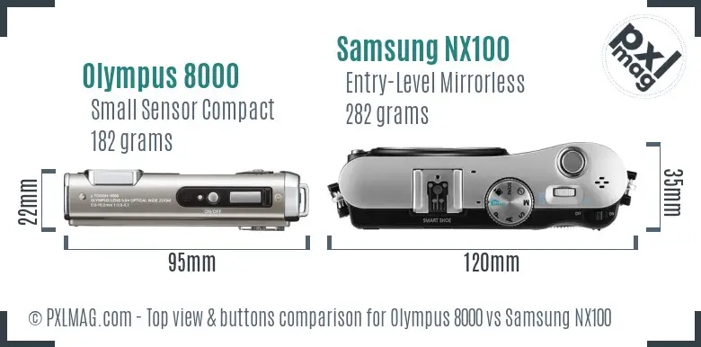 Olympus 8000 vs Samsung NX100 top view buttons comparison