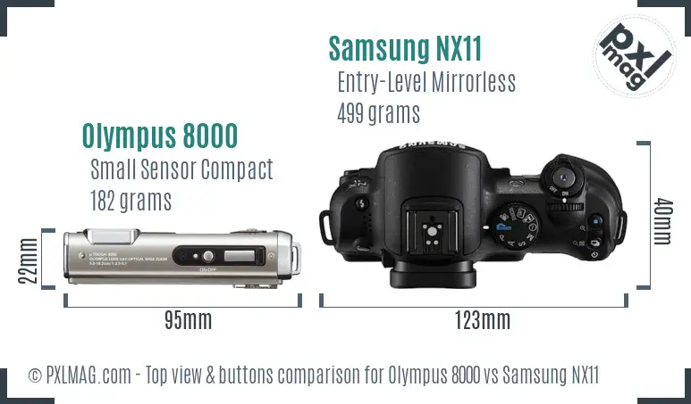 Olympus 8000 vs Samsung NX11 top view buttons comparison Olympus 8000 vs Samsung NX11 top view buttons comparison
