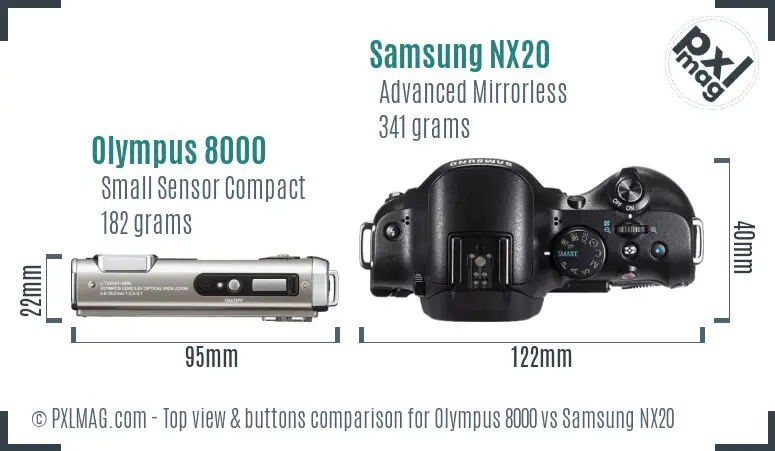 Olympus 8000 vs Samsung NX20 top view buttons comparison