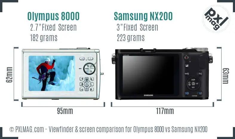 Olympus 8000 vs Samsung NX200 Screen and Viewfinder comparison Olympus 8000 vs Samsung NX200 Screen and Viewfinder comparison