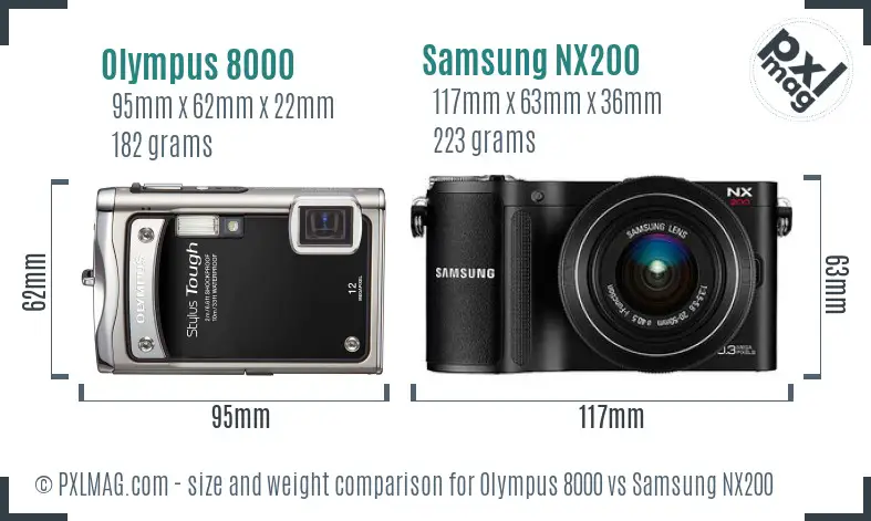 Olympus 8000 vs Samsung NX200 size comparison Olympus 8000 vs Samsung NX200 size comparison
