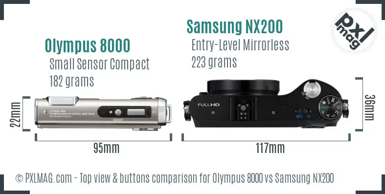 Olympus 8000 vs Samsung NX200 top view buttons comparison Olympus 8000 vs Samsung NX200 top view buttons comparison