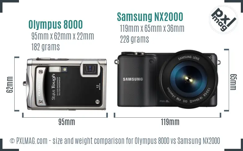 Olympus 8000 vs Samsung NX2000 size comparison