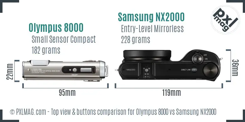 Olympus 8000 vs Samsung NX2000 top view buttons comparison