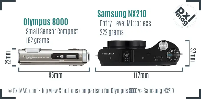 Olympus 8000 vs Samsung NX210 top view buttons comparison