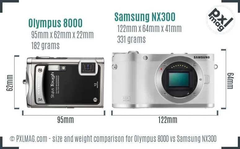 Olympus 8000 vs Samsung NX300 size comparison