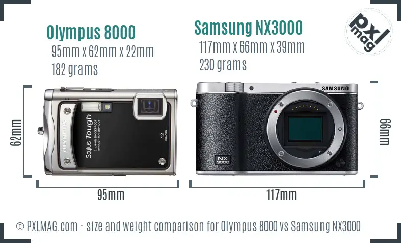 Olympus 8000 vs Samsung NX3000 size comparison