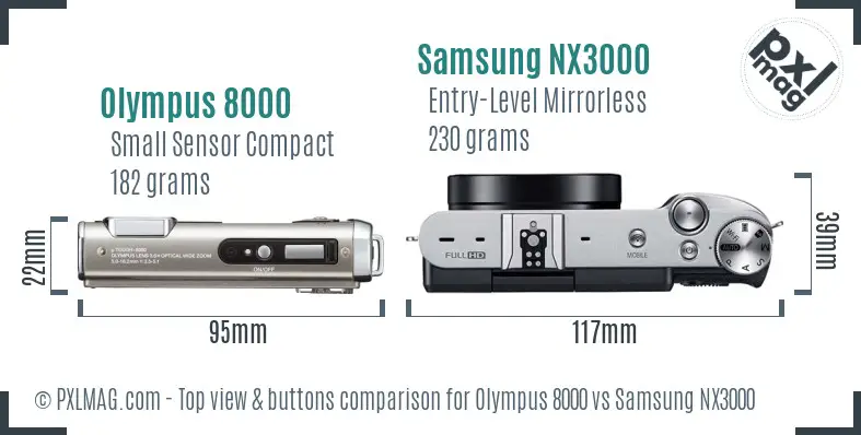 Olympus 8000 vs Samsung NX3000 top view buttons comparison