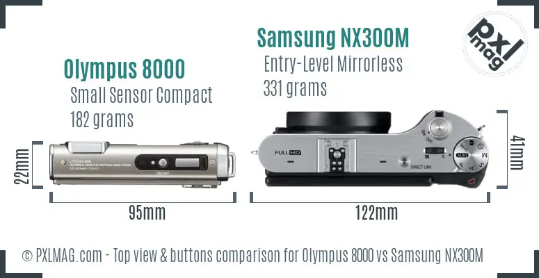 Olympus 8000 vs Samsung NX300M top view buttons comparison