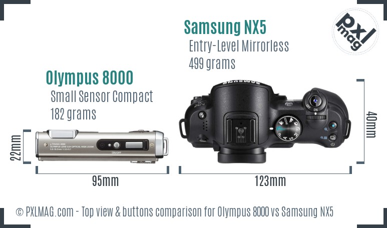 Olympus 8000 vs Samsung NX5 top view buttons comparison