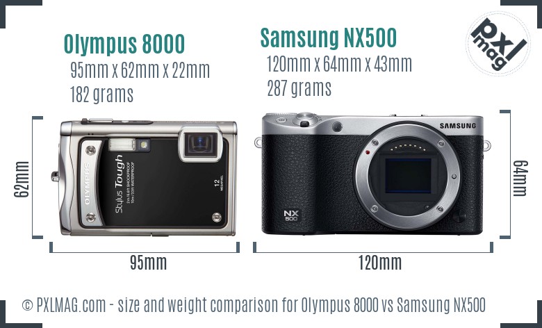 Olympus 8000 vs Samsung NX500 size comparison