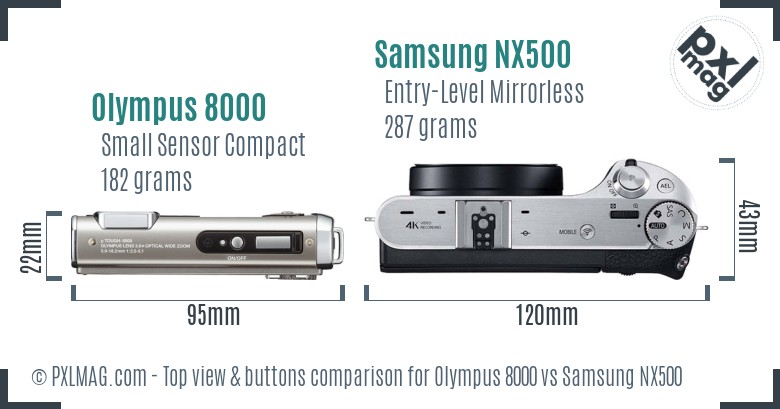 Olympus 8000 vs Samsung NX500 top view buttons comparison