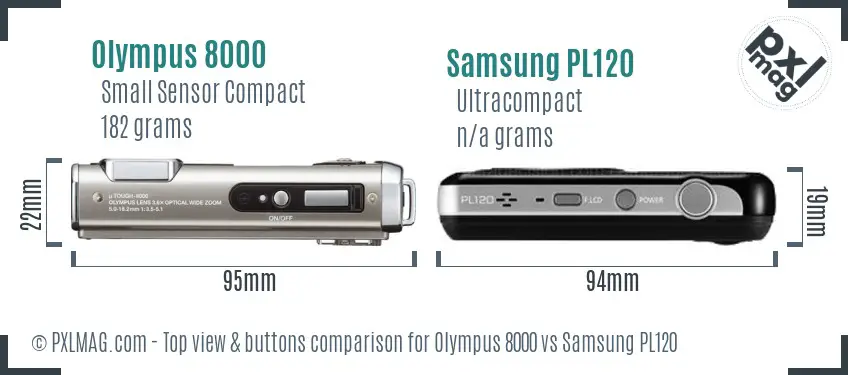 Olympus 8000 vs Samsung PL120 top view buttons comparison