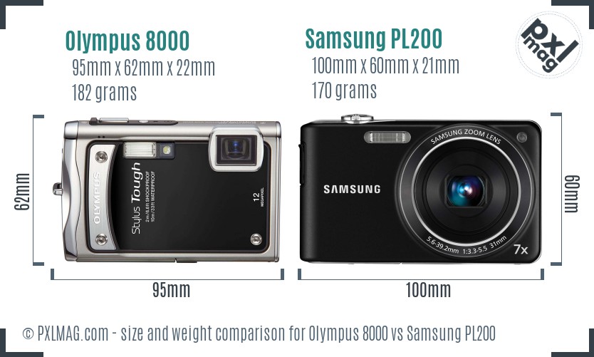 Olympus 8000 vs Samsung PL200 size comparison