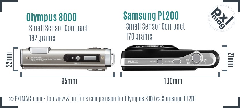 Olympus 8000 vs Samsung PL200 top view buttons comparison