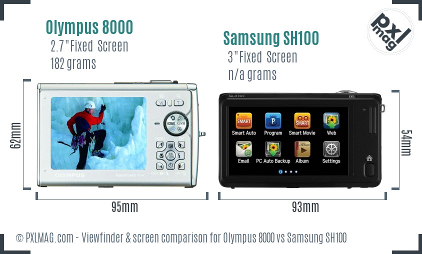 Olympus 8000 vs Samsung SH100 Screen and Viewfinder comparison