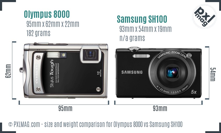 Olympus 8000 vs Samsung SH100 size comparison