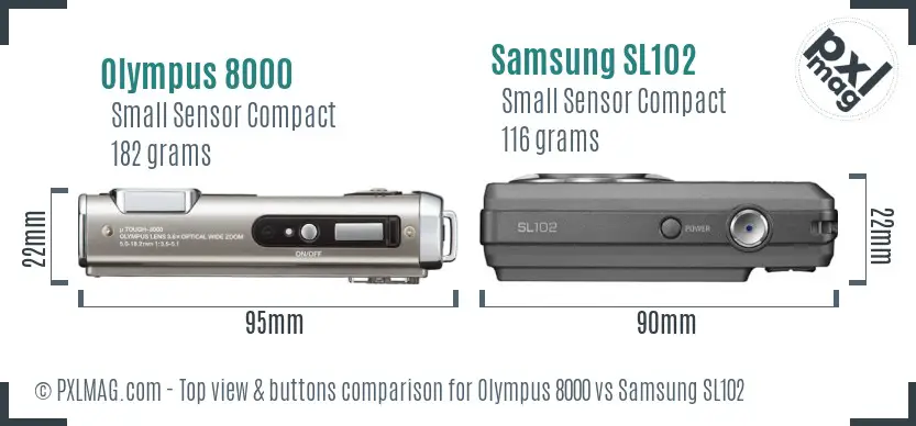 Olympus 8000 vs Samsung SL102 top view buttons comparison