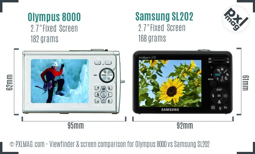Olympus 8000 vs Samsung SL202 Screen and Viewfinder comparison