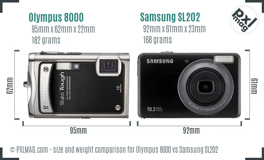 Olympus 8000 vs Samsung SL202 size comparison