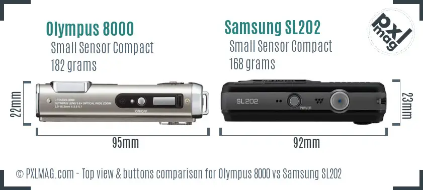 Olympus 8000 vs Samsung SL202 top view buttons comparison