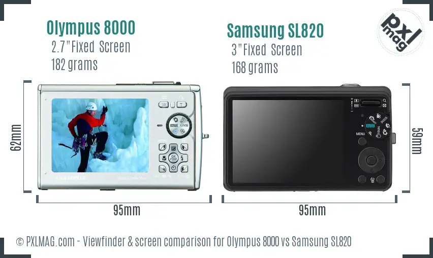 Olympus 8000 vs Samsung SL820 Screen and Viewfinder comparison