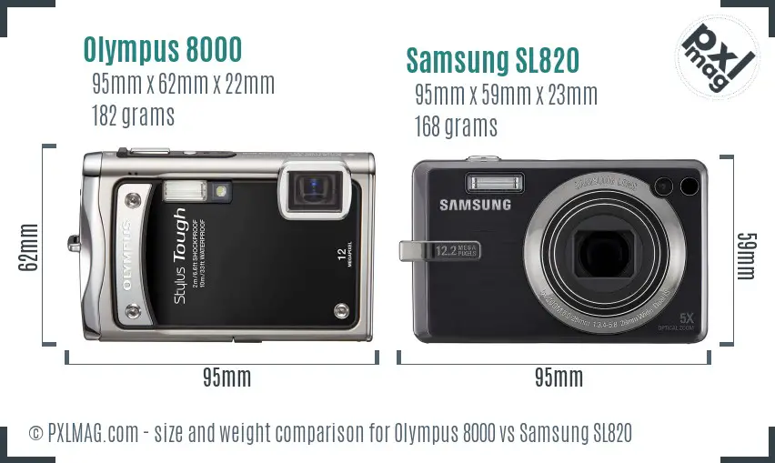 Olympus 8000 vs Samsung SL820 size comparison