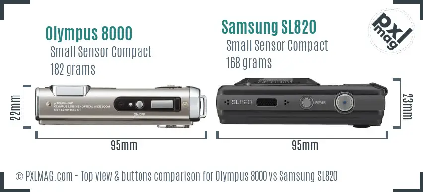 Olympus 8000 vs Samsung SL820 top view buttons comparison