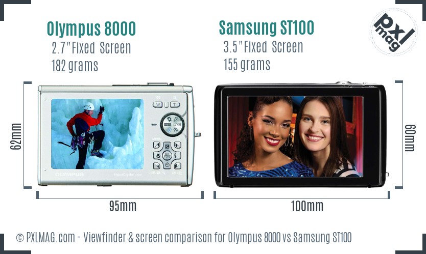 Olympus 8000 vs Samsung ST100 Screen and Viewfinder comparison