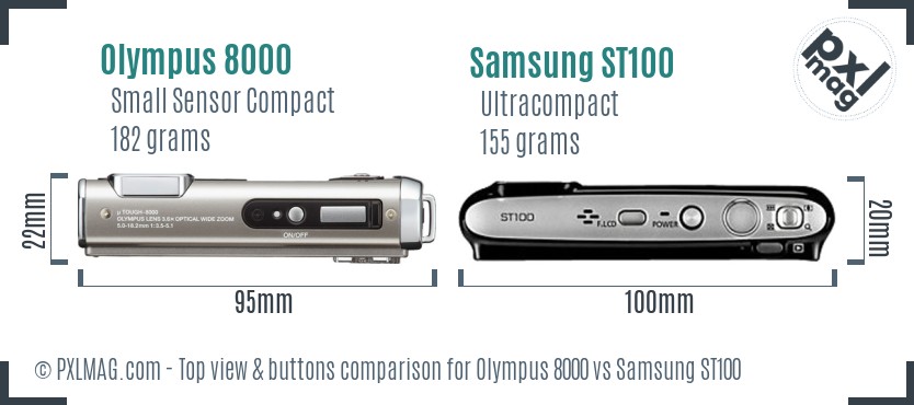 Olympus 8000 vs Samsung ST100 top view buttons comparison