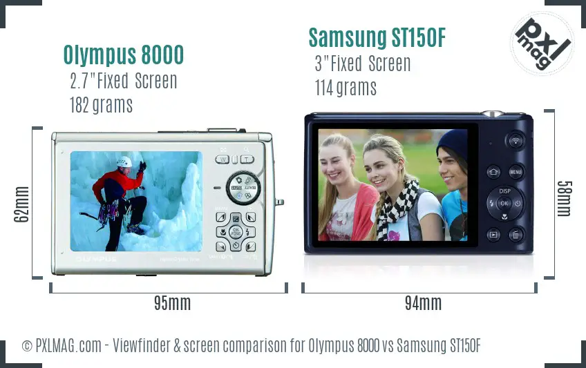 Olympus 8000 vs Samsung ST150F Screen and Viewfinder comparison