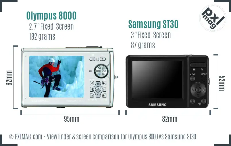 Olympus 8000 vs Samsung ST30 Screen and Viewfinder comparison