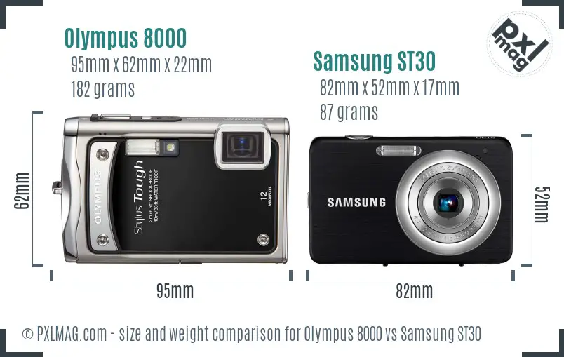 Olympus 8000 vs Samsung ST30 size comparison