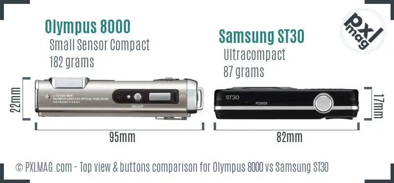 Olympus 8000 vs Samsung ST30 top view buttons comparison